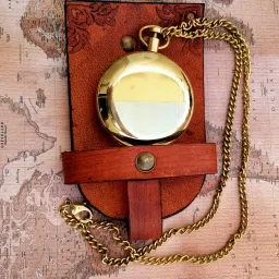 ascent india Brass push button lid compass pocket with Leather Holder Nautical style Compass image 2
