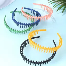Yellow Chimes Women Yellow & Pink Set of 5 Zigzag Hair Bands-image-22