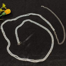 FEMMIBELLA Silver-Plated CZ-Studded Kamarbandh Waist Chain-image-5