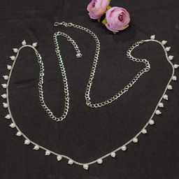 FEMMIBELLA Silver-Plated Pearl-Beaded Kamarbandh Waist Chain-image-30