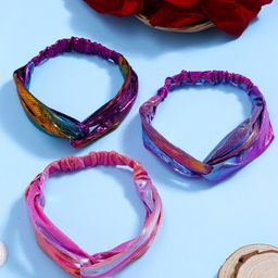 Yellow Chimes Girls Pink & Green Set of 3 Hairbands-49