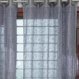exporthub Grey Floral Polyester 9 Ft Sheer Eyelet Door Curtains (Set of 2)-picture-4