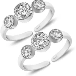 92.5 Sterling Silver Multi CZ Band Toe-rings (Bichhiya) for Women Sterling Silver Cubic Zirconia Silver Plated Toe Ring-image-4