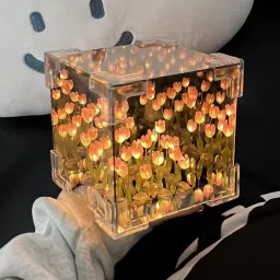 dangfly Handmade DIY Tulip Cube Mirror Light, Tulip Flower Table Lamp Night Lamp image 3