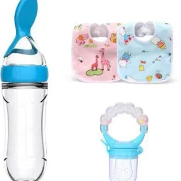 Baby Fruit Nibbler, 2pc Bibs Water proof & Spoon Feeder For feeding- Silicone-65