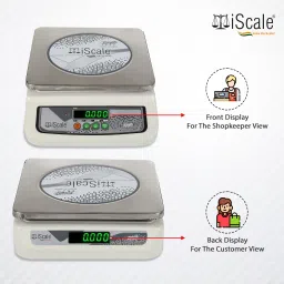 iScale i-06 Weighing Capacity 30kg x 1g , Electronic Chargeable Weighing Scale with Front & Back Green Display, Stainless Steel Pan size 10x12" for kirana shops and departmental store Weighing Scale image 3