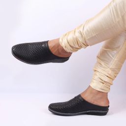 Back Open Knit Design Casual Fashion Party Wedding Evening Cut Shoe Slip On Ethnic Mule For Men-picture-10