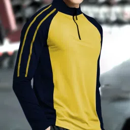 Men Colorblock Henley Neck Polyester Yellow, Blue T-Shirt-picture-8