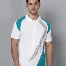 Men Abstract Polo Neck Polyester White T-Shirt-image-63
