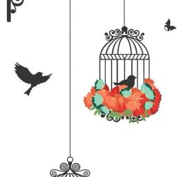 34 cm Wall Hanging Birds Cage with Flowers Self Adhesive Sticker-image-39