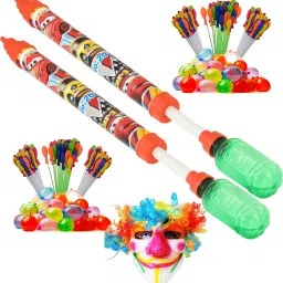 (2 Pichkari + 6 Magic Balloon+ 1 Joker Mask)for Kids Holi Summer Pool Party Fun Water Gun-image-48