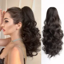 Wavy, Curly 22 Inches Long Ponytail Claw Extension, Brown Color Hair Extension-image-3
