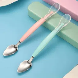 2IN1 Double Headed Baby, Kids Feeding Spoons. Fruit Scraping Tip, Silicone Tip.- Food Grade Silicone-24