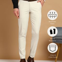 Men Regular Fit Cream Polycotton Trousers-image-22