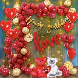 Love Birthday Decoration Kit | Foil, Balloons, Lights, Tape, Glue, Teddy Bear-image-49