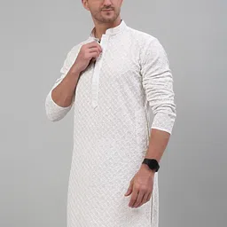 almora Men Chikan Embroidery Pure Cotton Straight Kurta-picture-28