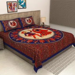 144 TC Cotton Double Jaipuri Prints Flat Bedsheet-picture-15