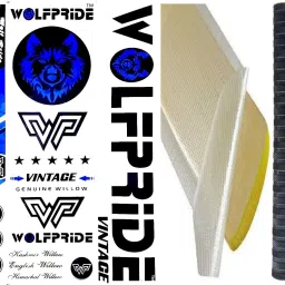Vintage Cricket Bat Blue Sticker & Black Grip 3 in 1 Bat Sticker-11