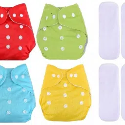 Baby Cloth Diaper High Absorbing Washable Liners (White) (4 Diaper + 4 Insert)-37