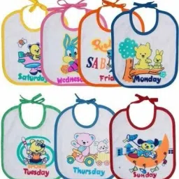 Cotton bib/Bibs Waterproof Cotton Apron Baby Weekdays tie Knot Bib Set 7 Pieces-image-1