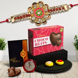 Designer Rakhi Combo with Choco Beats(32gm) |Rakhi for Brother/sister|Rakhi|K1_70_CB32 Assorted Rakhi, Chawal Roli Pack, Coins, Greeting Card Set-image-16