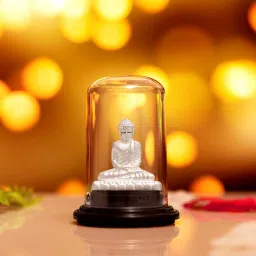 Serenity Unveiled Rhodium-Plated 999 Sterling Silver Buddha Idol Decorative Showpiece-6.5 cm-0