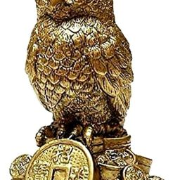 Feng Shui Golden Owl Standing on a Pile of Coins Idol Statue For Good Health,Wealth,Good Luck & Prosperity, Holy Spiritual Showpiece for Car Dashboard & Home Decor, Made in India Best For Gifting Decorative Showpiece - 9 cm-image-57