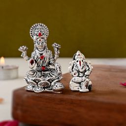 Voylla Traditional Silver Lakshmi Ganesha Idol Set Decorative Showpiece-2 cm-image-41