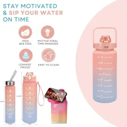 velvetvibestore Motivational Silicone Water Bottle 3 in 1 Set 2000 ml Bottle image 4