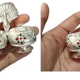 German Silver Peacock Design kumkum barini for Pooja kumkum barini Pack of 2 Decorative Showpiece - 5 cm-picture-18