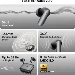 realme Buds Air7 with 52dB ANC, 12.4mm Driver, 52hrs Playback, IP55 & 45ms Low Latency Bluetooth Headset image 3
