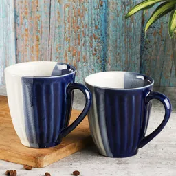 MIAH Decor Blue & White Set Of 2 Textured Porcelain Glossy Mugs 350 ml Each-18