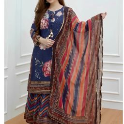 Women Viscose Rayon Kurta Sharara Dupatta Set-picture-18