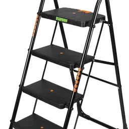 flipzon Premium Heavy Foldable Cameo 4 Steps Ladder with Wide Steps & Anti-Skid Shoes - Black Steel Ladder-picture-11