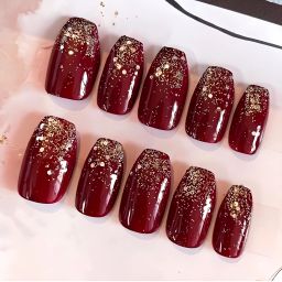 nails artificial nail fake designer press on extension with design glue Ombre Maroon-22