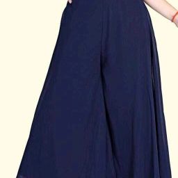 Women Regular Fit Dark Blue Georgette Trousers-image-49