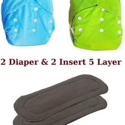 Washable Reusable Cloth Diapers with 2 Adjustable Nappies & 2 Inserts 5 Layer-image-41