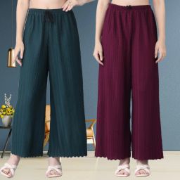 Pack of 2 Women Relaxed Green, Purple Polyester Trousers-image-85