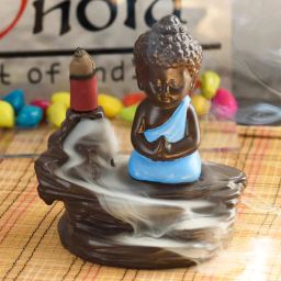eCraftIndia Meditating Monk Buddha Smoke Fountain with 10 Backflow Cone Decorative Incense Holder-picture-29