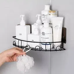 Self Adhesive Bathroom Corner Shelf No Drill Easy Install Space-Saving Steel Wall Shelf-image-42