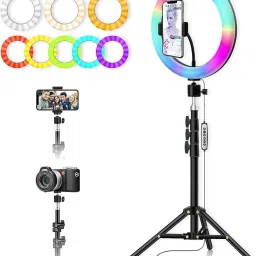 TAXTURE 10" Selfie RGB Ring Light with Tripod Stand LED Dimmable with 21 Colours Ring Flash image 3