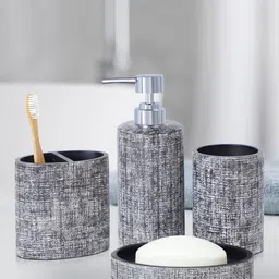 OBSESSIONS Charcoal 4 Pieces Textured Bath Accessories Set-54