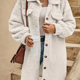 StyleCast White Faux Fur Trim Spread Collar Overcoat-19