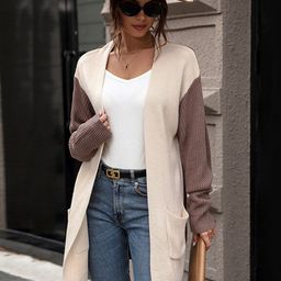 StyleCast Khaki & Cream-Coloured Colourblocked Collarless Acrylic Longline Overcoat-image-67