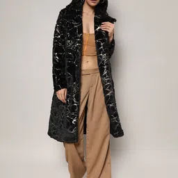 Campus Sutra Self Design Notched Lapel Single Breasted Longline Overcoat-4
