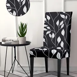 Aura Black & White 6Pcs Printed Stretchable Chair Covers-25