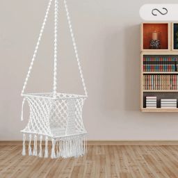 Handmade Premium Square Swing for Kids & Baby/ Unjal for Home Kids/ Baby Swing/ Baby Jhula/ Swinger for Baby/ Baby Swing Chair for Indoor & Outdoor, Garden/ Baby Swing Macrame/ Polyester Rope Jhula for Baby/ Swing for Kids 1-5 Years for Home-White Swings-image-79