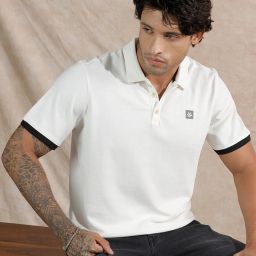Men Solid Polo Neck Pure Cotton White T-Shirt-image-50