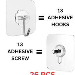 (Combo of 26) 13 PCS Self Adhesive Wall Screw::13 PCS Self Adhesive Wall Hooks Hook 26-image-64