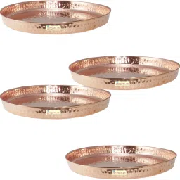 Set Of 4 Handmade Pure Hammered Design Copper Thali/Plate Dinnerware Kitchenware Hotelware Dinner Plate-image-83